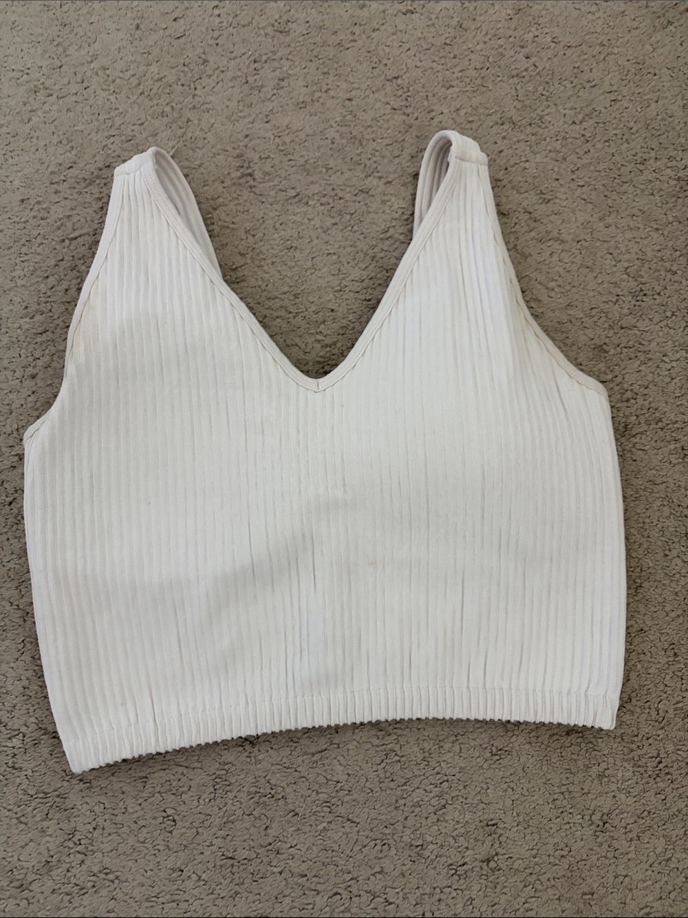 Women's Ribbed V-Neck Crop Tank Top - White